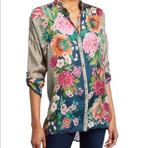 JOHNNY WAS Printed Silk Button Down